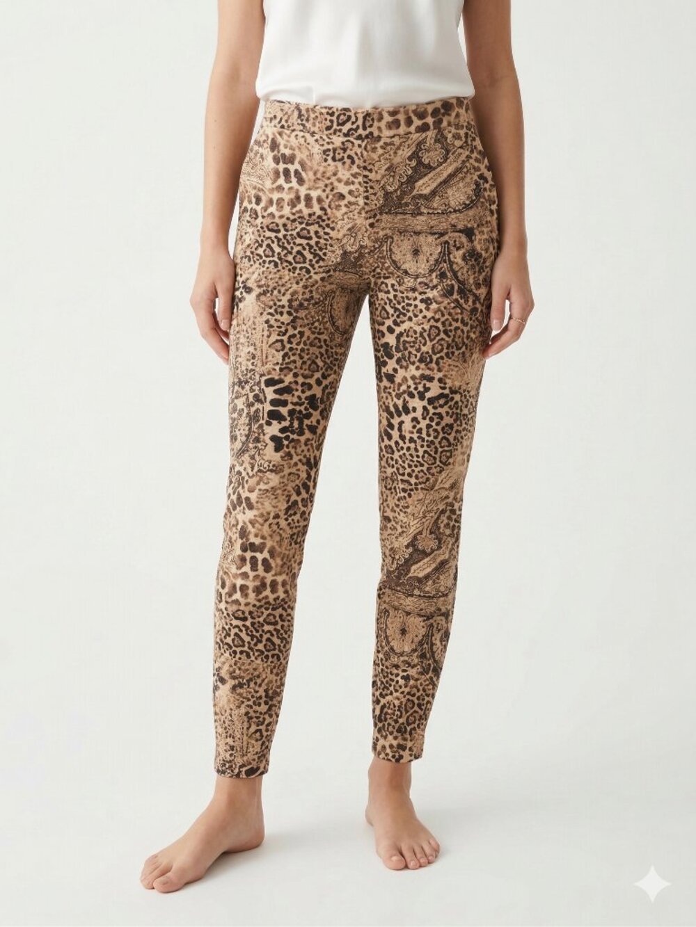 Chico's Leggings Brown Leopard Paisley Jersey Lounge Grunge 2 (L)